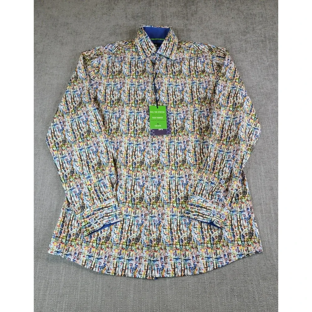 *NWT* Tom Baine Shirt Men S Colorful Performance Slim Fit Stretch Long Button Up - Picture 2 of 7
